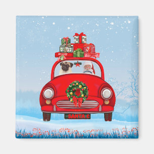 Aimant Carlin Chien En Voiture Avec Le Père Noël