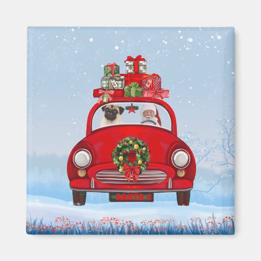 Aimant Carlin Chien En Voiture Avec Le Père Noël (Devant)
