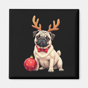 Aimant Carlin Dog Reindeer Xmas Amoureux des chiens Funny