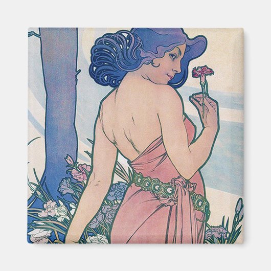 Aimant Carnation (quatre fleurs), Alphonse Mucha (Devant)