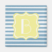 Aimant Carolina Bleu et Beurre Jaune Stripe Monogramme (Devant)