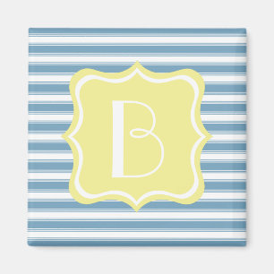 Aimant Carolina Bleu et Beurre Jaune Stripe Monogramme