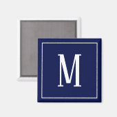 Aimant carré avec monogramme blanc sur fond bleu m (Recto/Verso)
