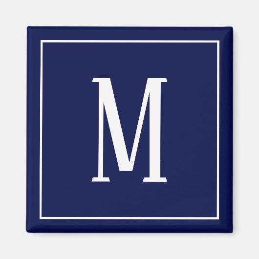 Aimant carré avec monogramme blanc sur fond bleu m (Devant)