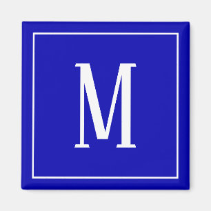 Aimant carré avec monogramme blanc sur fond bleu r