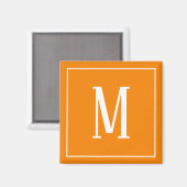 Aimant carré avec monogramme blanc sur fond orange (Recto/Verso)