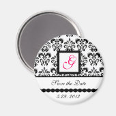 Aimant CARRÉ BLACK WHITE DAMASK MONOGRAM Enregistrer la d (Recto/Verso)