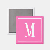 Aimant carré blanc sur fond rose avec monogramme (Recto/Verso)