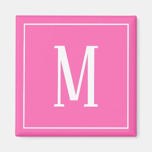 Aimant carré blanc sur fond rose avec monogramme (Devant)