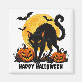Aimant Carré Chat Noir Joyeux Halloween