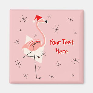 Aimant carré d'aimant de texte rose Père Noël Flamant ros