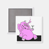 Aimant carré d'aimant frigo "Eléphant rose ivre" (Recto/Verso)