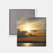 Aimant carré du coucher de soleil doré (Recto/Verso)