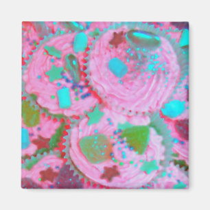 Aimant Carré frigo Cupcakes rose