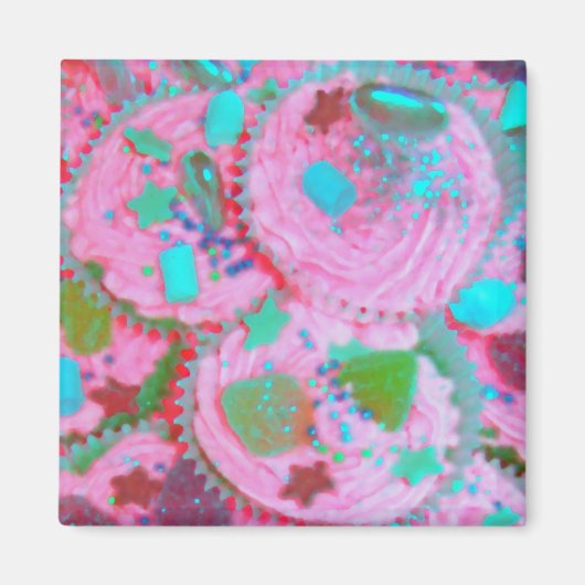 Aimant Carré frigo Cupcakes rose (Devant)