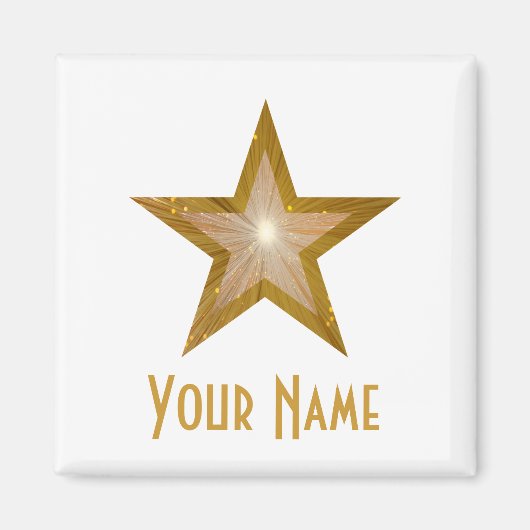 Aimant carré frigo "Gold" Star 'Your Name' (Devant)