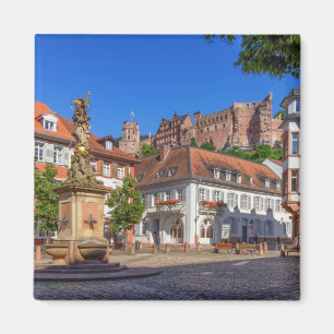 Aimant carré Kornmarkt et château d'Heidelberg, Allemag
