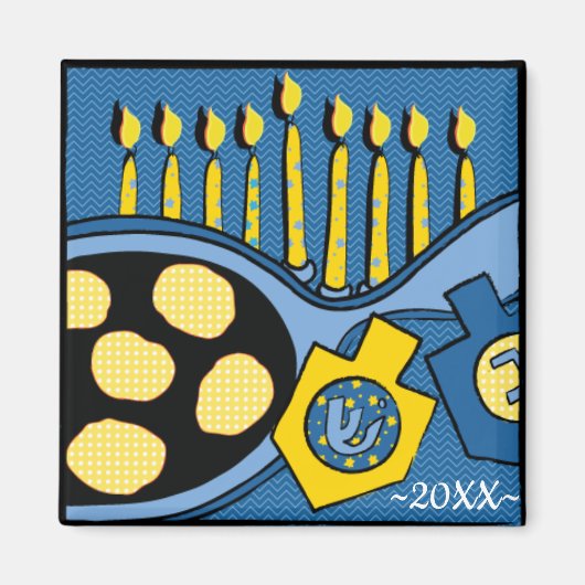 Aimant Carré magnétique Hanoukka Latkes et crème aigre (Devant)