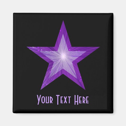 Aimant Carré magnétique Purple Star 'Your Text' noir (Devant)