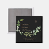 Aimant Carré Mariage noir Eucalyptus Enregistrer la date (Recto/Verso)