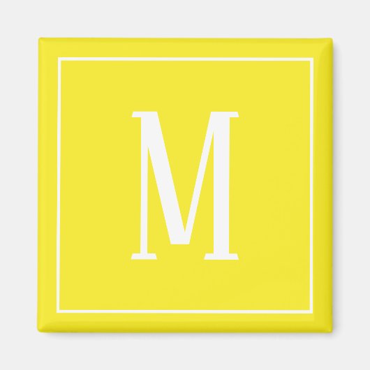 Aimant carré monogramme blanc sur fond jaune (Devant)