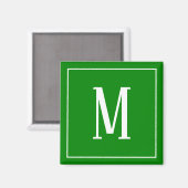 Aimant carré Monogramme blanc sur fond vert (Recto/Verso)