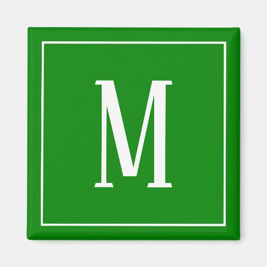 Aimant carré Monogramme blanc sur fond vert (Devant)
