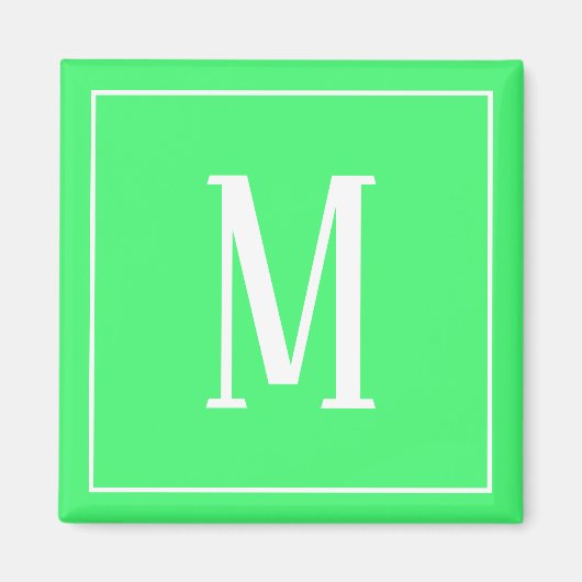 Aimant carré Monogramme blanc sur fond vert clair (Devant)