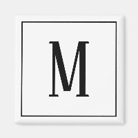 Aimant carré monogramme noir sur fond blanc