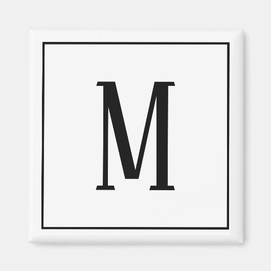 Aimant carré monogramme noir sur fond blanc (Devant)