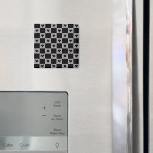 Aimant Carreau à carreaux noir et gris avec motif de cœur