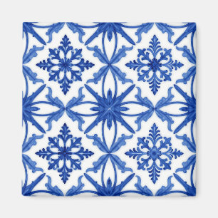 Aimant Carreau Azulejo Floral Bleu Blanc