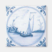 Aimant Carreau d'art de bateau à voile Delft vintage bleu (Devant)