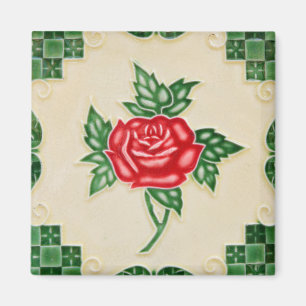 Aimant Carreaux de fleurs roses