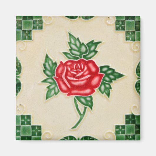 Aimant Carreaux de fleurs roses (Devant)
