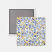 Aimant Carreaux espagnols - Azulejo Bleu, Jaune et Blanc (Recto/Verso)