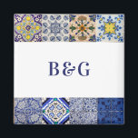 Aimant Carreaux portugais méditerranéens mariage Favorise<br><div class="desc">Décor moderne et rustique de tuiles portugaises méditerranéennes motif mariage. Un design méditerranéen coloré qui utilise différents motifs de tuiles vintages pour créer un design mariage d'été élégant. Une charmante décoration de carreaux méditerranéens d'influence portugaise, italienne et espagnole utilisant une typographie de script classique. Un élégant carrelage portugais à thème...</div>