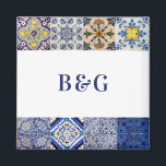 Aimant Carreaux portugais méditerranéens mariage Favorise<br><div class="desc">Décor moderne et rustique de tuiles portugaises méditerranéennes motif mariage. Un design méditerranéen coloré qui utilise différents motifs de tuiles vintages pour créer un design mariage d'été élégant. Une charmante décoration de carreaux méditerranéens d'influence portugaise, italienne et espagnole utilisant une typographie de script classique. Un élégant carrelage portugais à thème...</div>