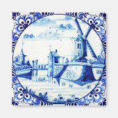 Aimant Carrelage Bleu Delft Vintage Windmill Peinture (Devant)