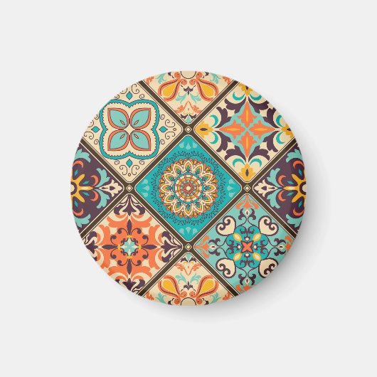 Aimant Carrelage en patchwork coloré : Motifs islamiques. (Devant)