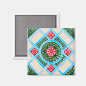 Aimant Carrelage Floral Rouge Et Vert (Recto/Verso)