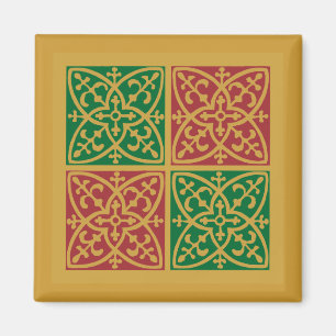 Aimant Carrelage rouge et vert sur Motif or