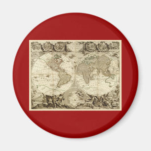 Aimant Carte 1708 du monde par Jean Baptiste Nolin