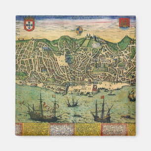 Aimant Carte antique de Lisbonne, Portugal par Braun/Hoge