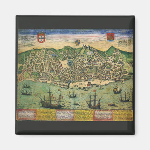 Aimant Carte antique, plan de ville de Lisbonne,