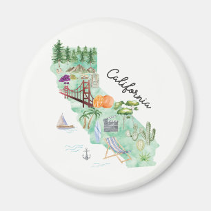 Aimant Carte artistique de l'État de Californie à l'aquar