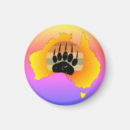 Aimant Carte Australie Sunny Ours Avec Sunset Rétro (Devant)