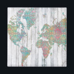 Aimant Carte Boho II<br><div class="desc">Une carte pastel douce peinte sur un arrière - plan en planches de bois gris. Artiste : Jennifer Goldberger</div>