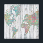 Aimant Carte Boho II<br><div class="desc">Une carte pastel douce peinte sur un arrière - plan en planches de bois gris. Artiste : Jennifer Goldberger</div>