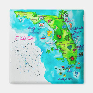 Aimant Carte d'aquarelle de la Floride